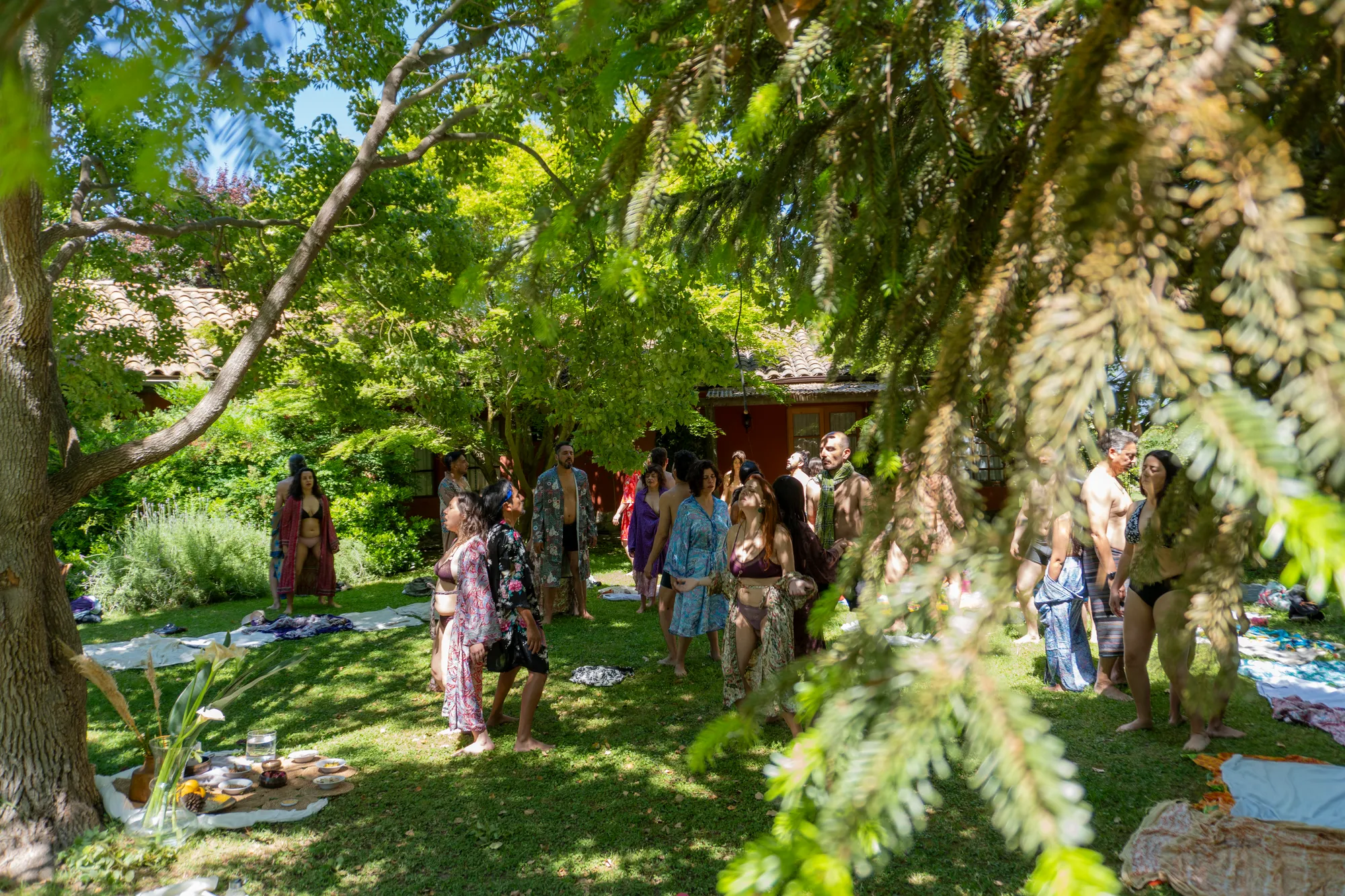 Meditación grupal en el jardín
